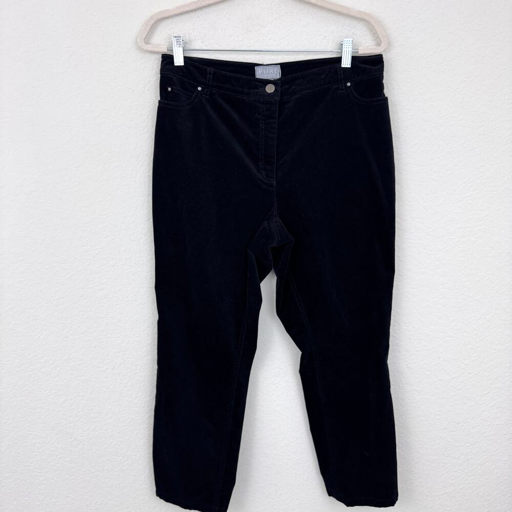 Pure Collection Womens Velvet Straight Pants Size 12 Short Winter Casual Black